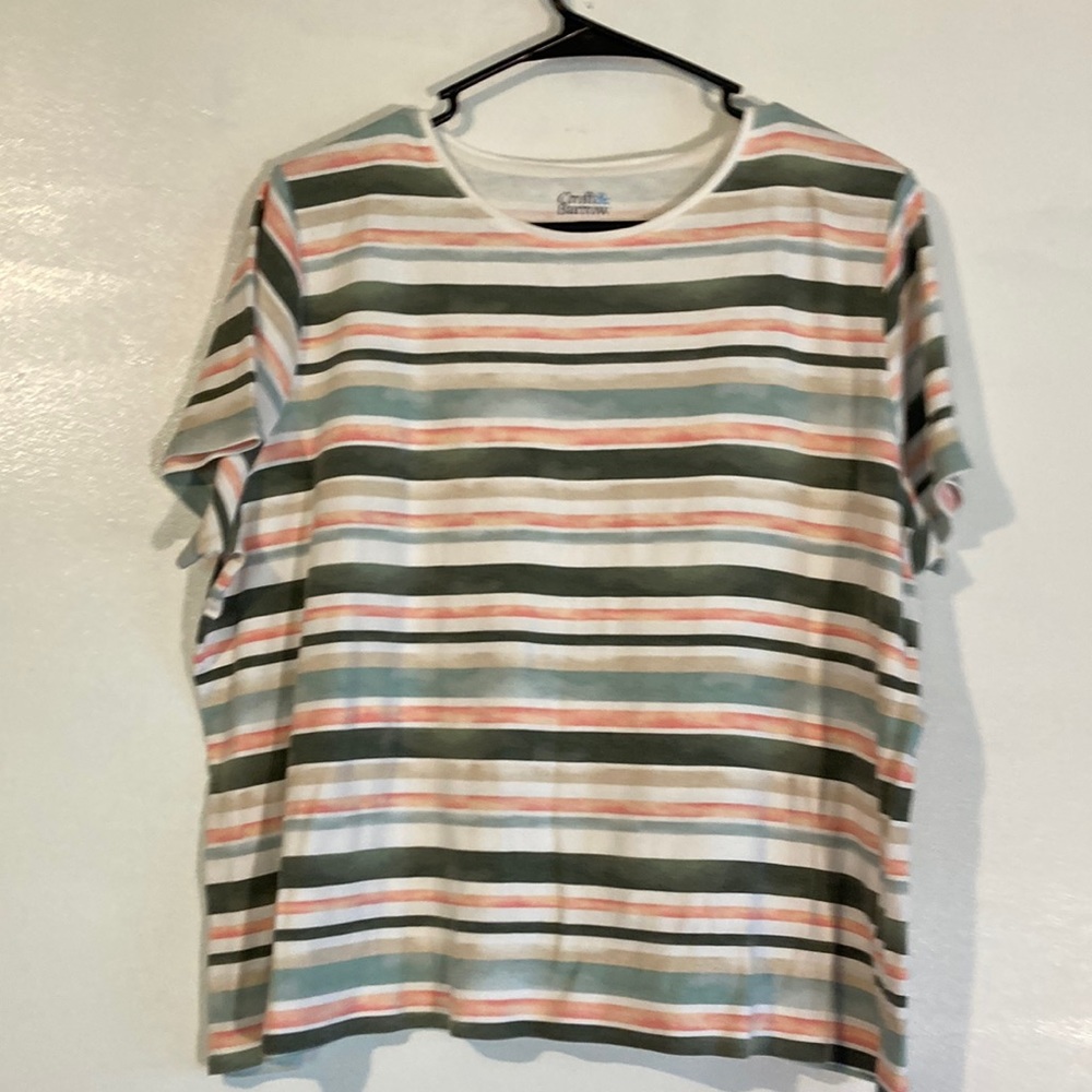 Croft & Barrow Crew Neck Classic Blouse Crew Neck Boho Woman Stripes Top Size 1X
